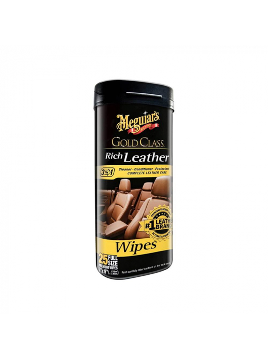 Meguiar’s Gold Class Rich Leather Wipes, șervețele curățare piele, 25 buc
